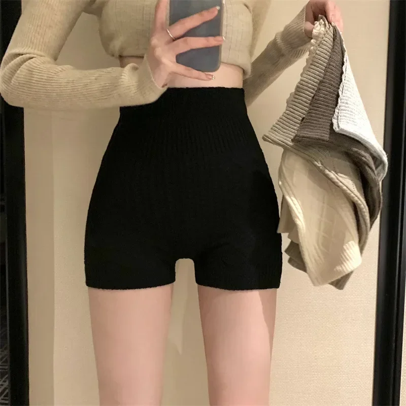 Süße, heiße Mädchen-Shorts im neuen Stil: Anti-Blitzer-Strickhose mit wärmendem Innenfutter, Bauchlifting-Funktion, nahtloser, knöchellanger Schnitt, modische, schlanke Passform_voghion.com
