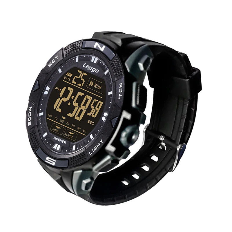 Orologio Digitale Sportivo Uomo - Impermeabile 3 ATM, Luce LED, Cronometro, Sveglia, Nero