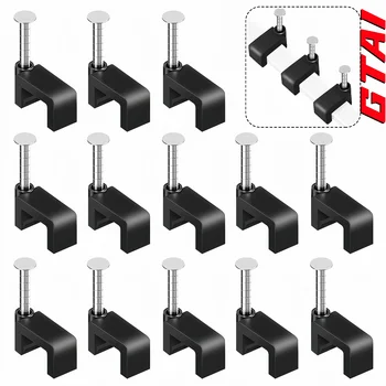 คลิปหนีบสายเคเบิลพร้อมตะปูเหล็ก，100 ชิ้น ขนาด 4-10 มม. สีดำ แบบแบนสี่เหลี่ยมสำหรับสายอีเธอร์เน็ต คลิปติดผนัง，ตัวหนีบสายอินเทอร์เน็ต 1