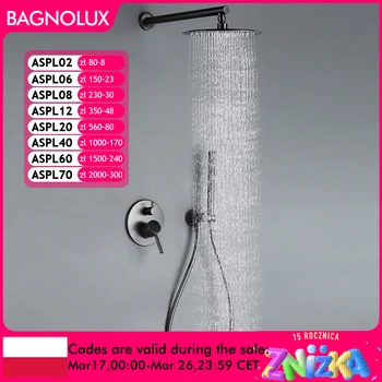 Black Bathroom Shower Faucet Set Wall Mount Rainfall Shower Head Hot Cold Diverter Gunmetal Bath Bathtub Mixer With Handshower 1