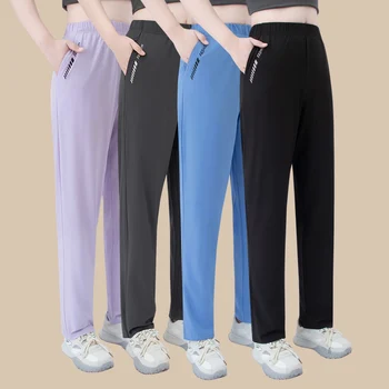 Ensemble 1/3 pièces pour femmes, pantalon décontracté d'été à imprimé lettres avec poches, confortable, grande taille, pour jeunes étudiantes, sport et course à pied, pantalon sarouel.