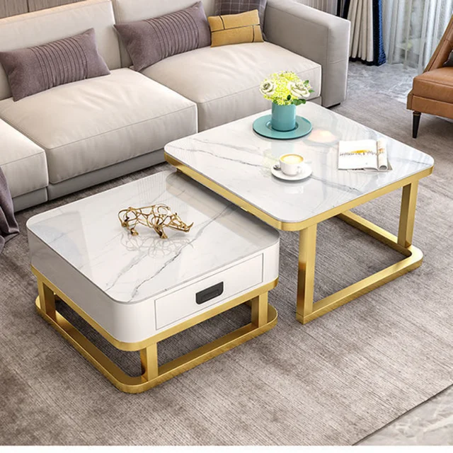 Tempered Glass 2 in 1 Combination Coffee Table with solid wooden Drawer 1