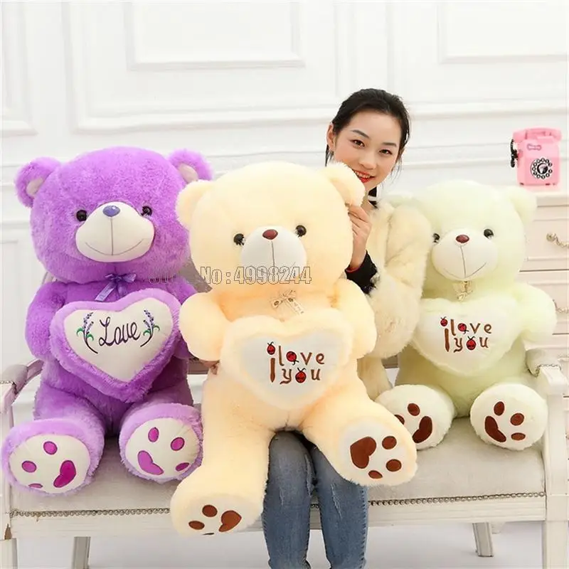 I Love You Letters Print Love Heart Holding Big Teddy Bear Plush Stuffed Doll Girlfriend Gift 20 50cm Toy