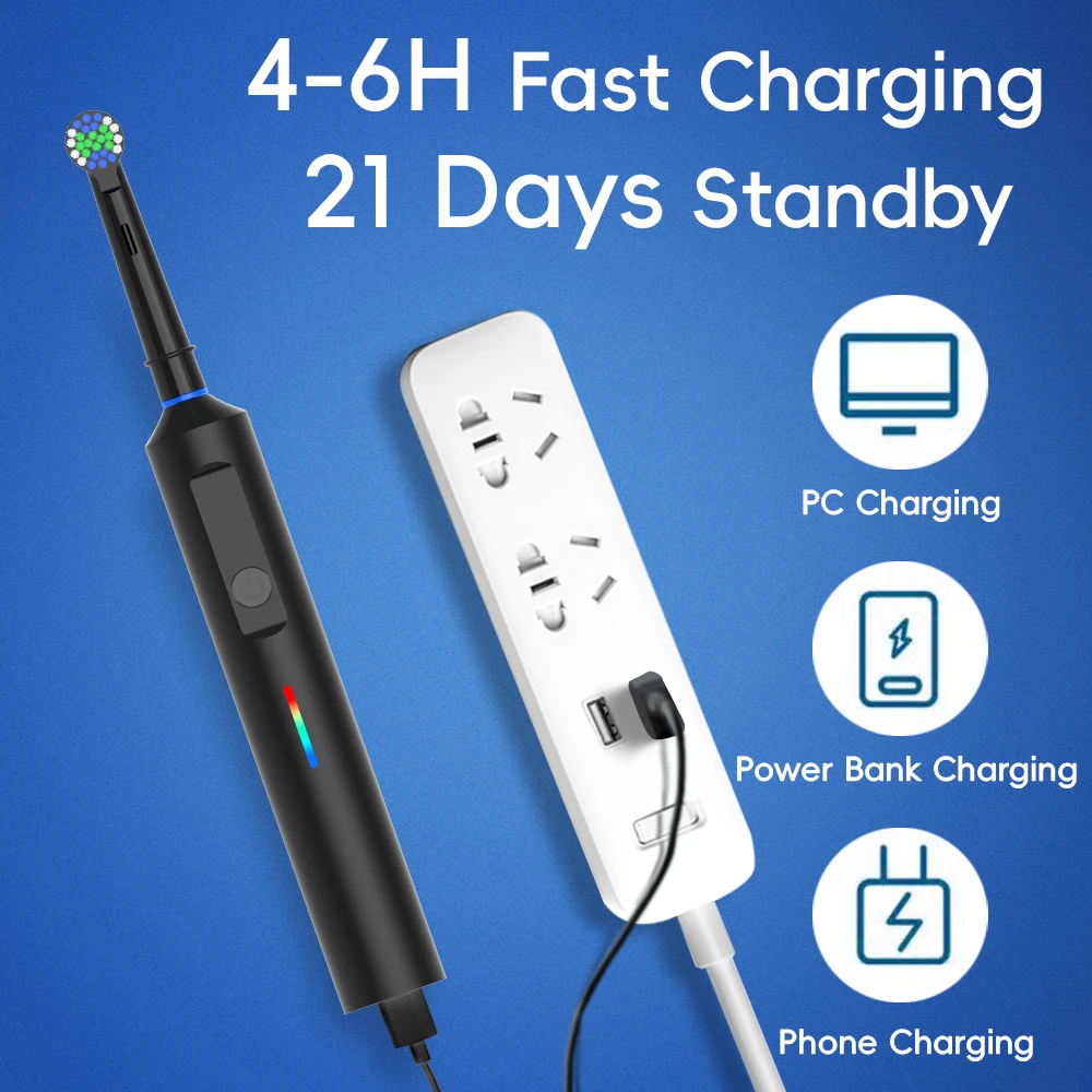 Smart Electric Toothbrush - 6 Heads, 3 Modes & Smart Timer, Rechargeable Electric Toothbrushes Compatible with Oral B Brush Head
