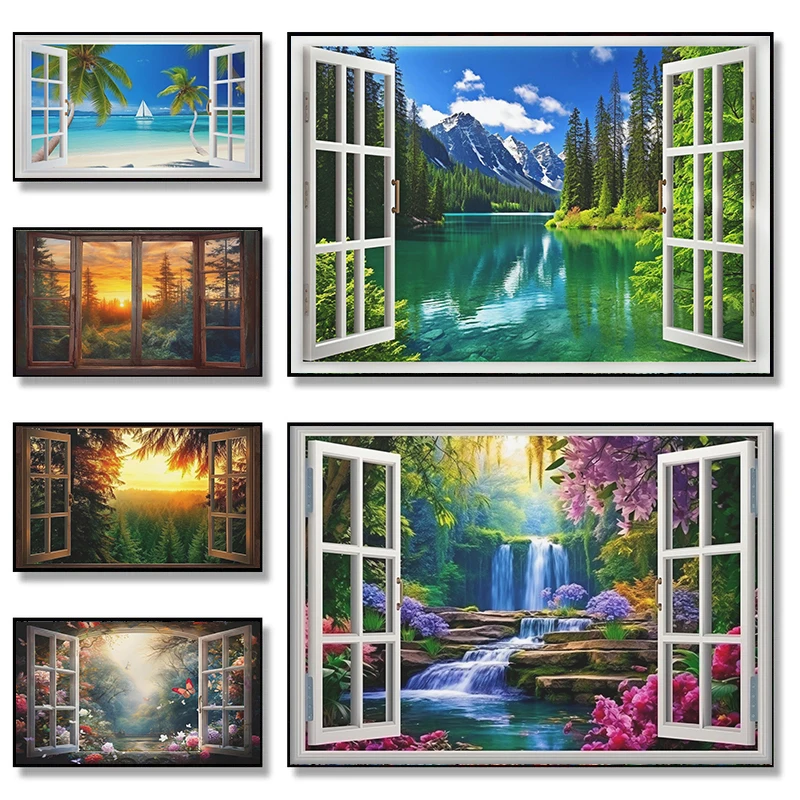 FromOpenWindowPaintingNatureLandscapePosterCanvasPaintingFake