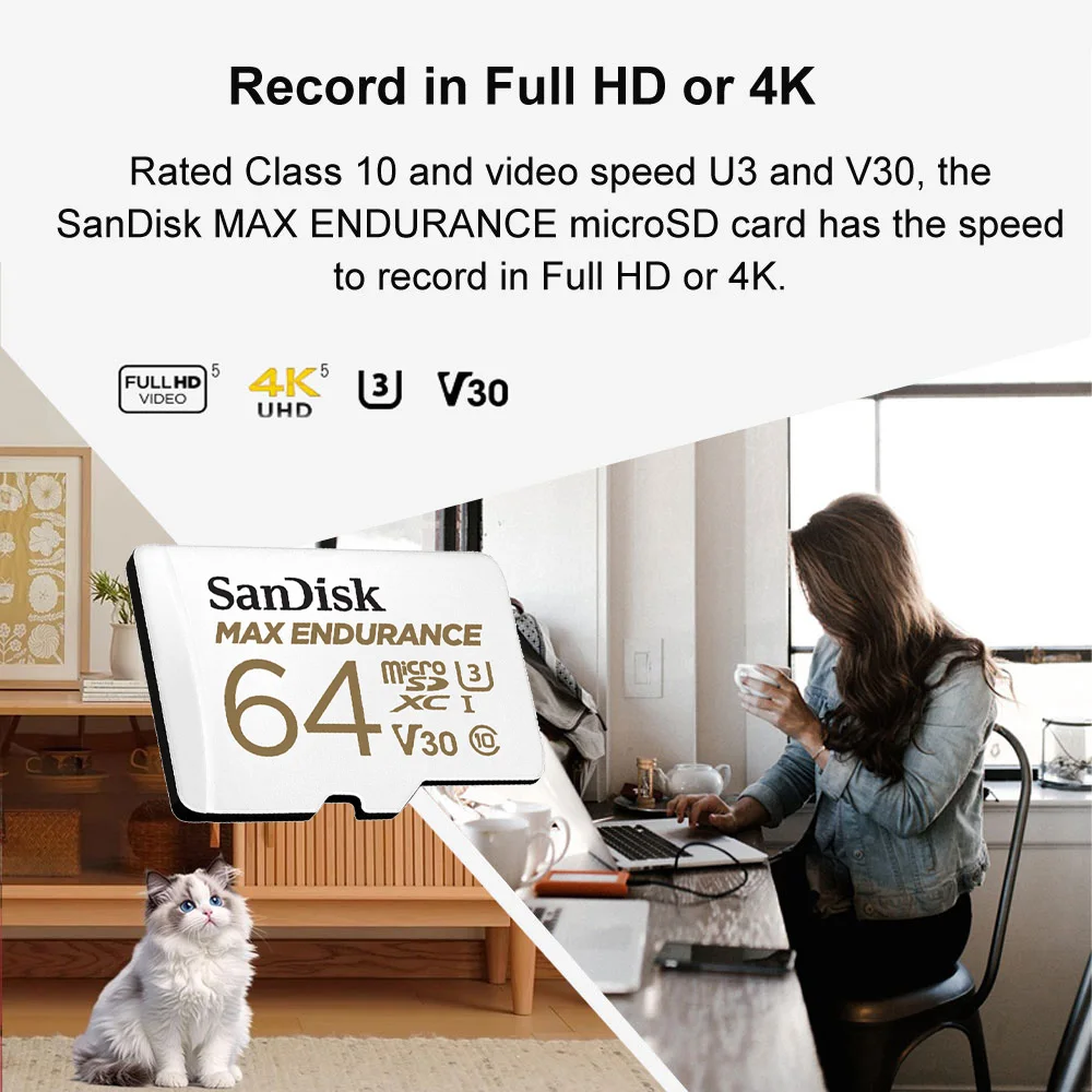 샌디스크 맥스 엔듀런스 microSD 카드 32GB 64GB 128GB 256GB U3 4K 풀 HD 메모리 카드 (드라이빙 레코더 및 감시 카메라용)