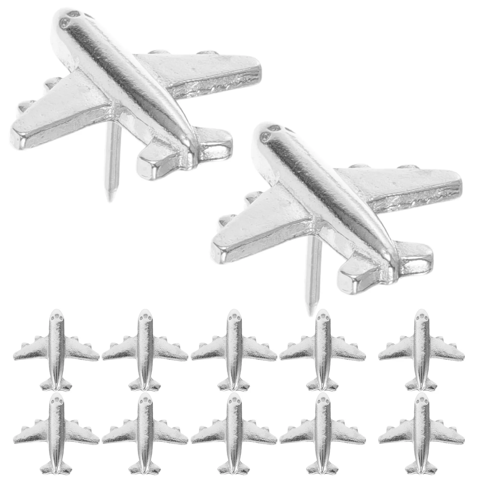 24Pcs 3D 실버 금속 비행기 푸시 핀 사무실 벽 게시판지도 장식을위한 귀여운 튼튼한 압정 장 푸시 핀
