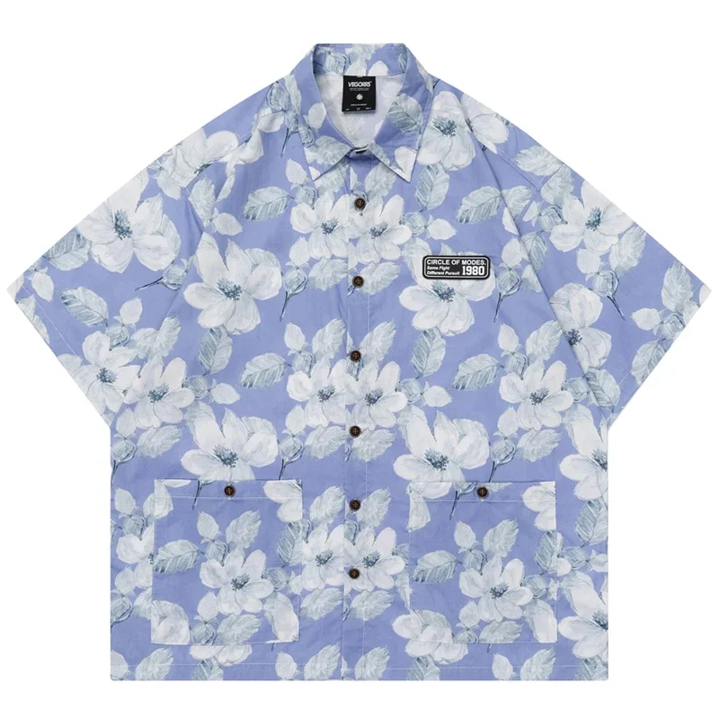 

Summer Men Hawaiian Beach Shirt Hip Hop Apricot Blossom Print Short Sleeve Hawaii Shirt Streetwear Fashion Casual Aloha Shirts
