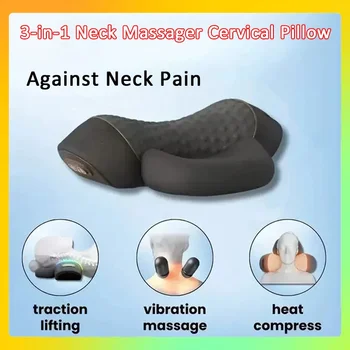 Trazione del collo Cuscino relax Supporto per la colonna vertebrale Massaggiatore Lenisce il massaggiatore per il collo in 3 in 1 Cuscino cervicale Massaggio vibrante con impacco caldo