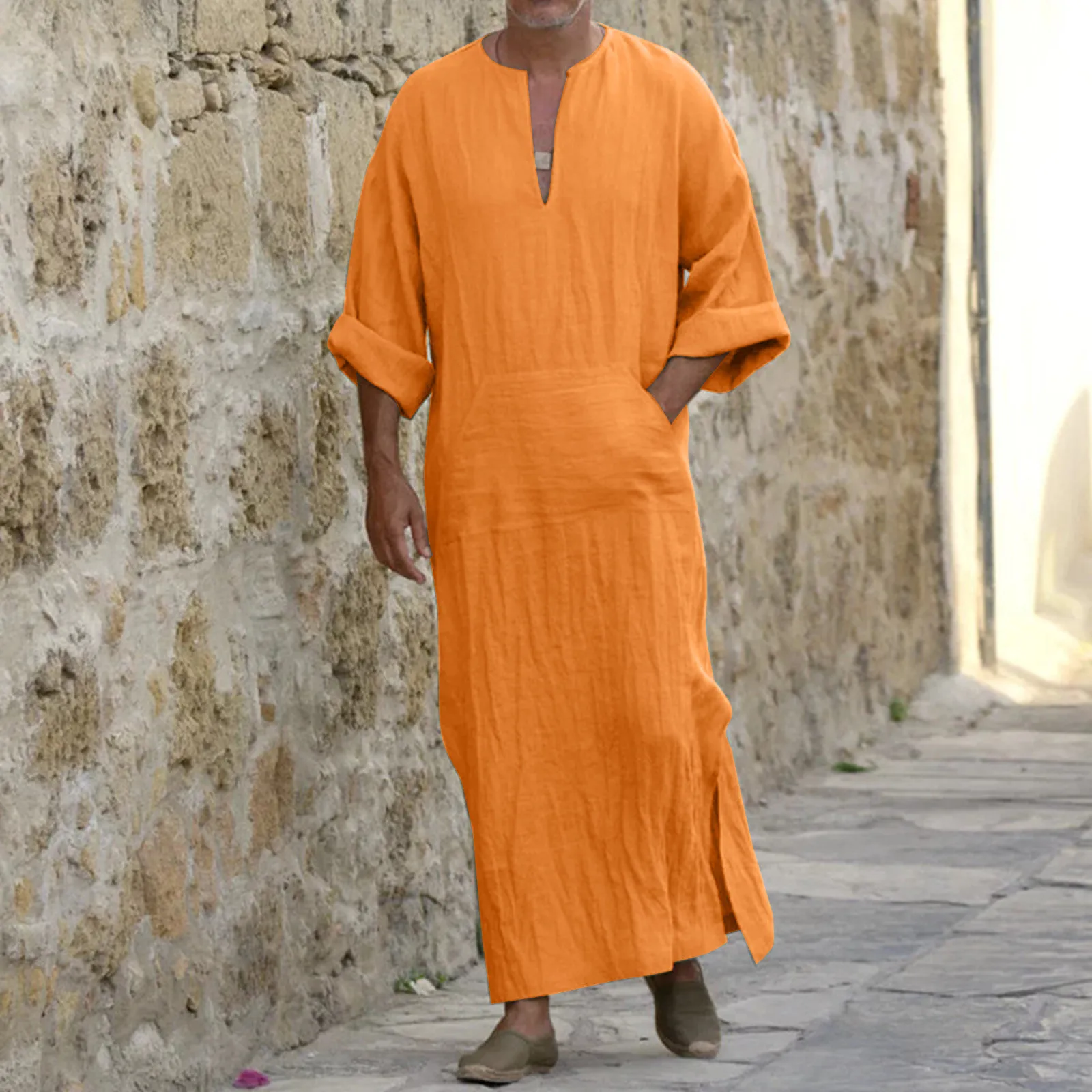 Abbigliamento Musulmano Uomo Caftano Uomo Cotone Lino
