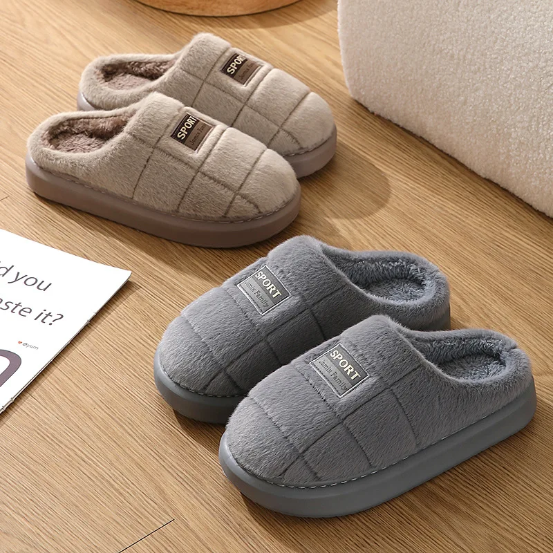 Non Slip Slippers New Fashion Winter Slippers Women Men Thick Sole Indoor Home Warm Couples Shoes Non-Slip Flat Platform Women's Cotton Slippers