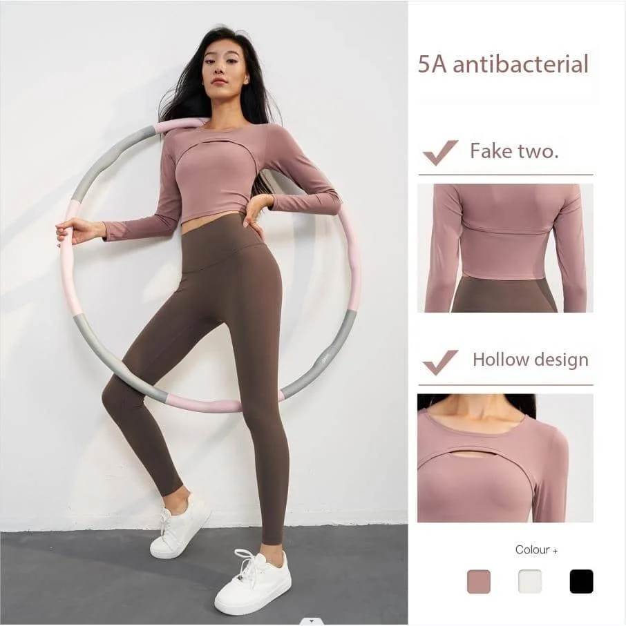 

Lulu Brand Alternative Yoga Wear Fake Two Piece Detachable Chest Pad Top Hollow Fitness Wear Running T Shirt