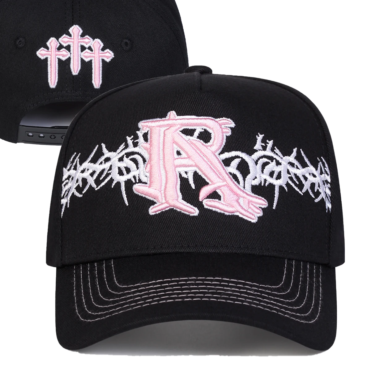 Unisex R-Kreuz-Stickerei-Baseballkappen für Frühling und Herbst, verstellbare Freizeitmützen für draußen, Sonnenschutzhüte, Sportkappen – Detail 1
