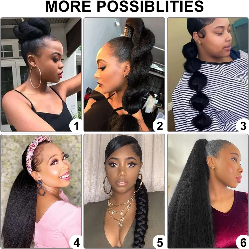 Shesbeauty 26Inch Yaki Straight Drawstring Ponytail Straight Clip-In Hair Extensions Synthetic Full and Thick Ponytail for Women