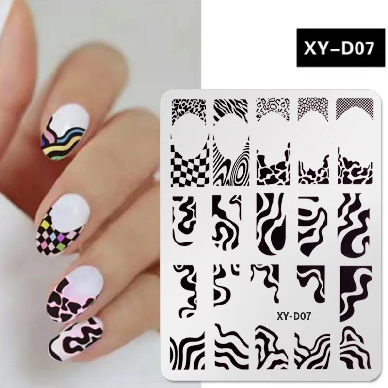 French Nail Art Stamping Plate Geometry Wave Line Drawing Templates Nail Art Stamping Plate smile Nail Charm Mold Stencil Tools 2