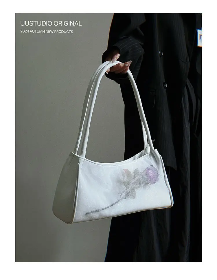 JIAERDI Chinese Style Rose Black Underarm Bag Women Trendy Pu Leather Casual Shoulder Bags Ladies Retro Y2k Handbag 2025 New