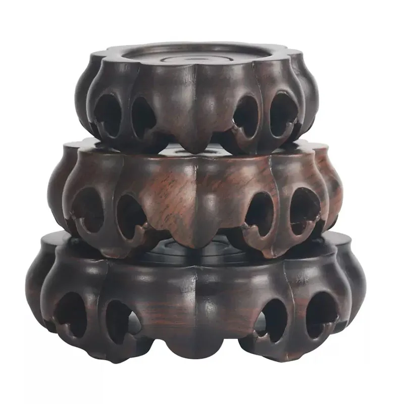 Solid Wood Circular Small Base Vase, Flower Pot, strange Stone Tea Pot, Handicraft, Pallet, Wood Carving Decoration Ornaments