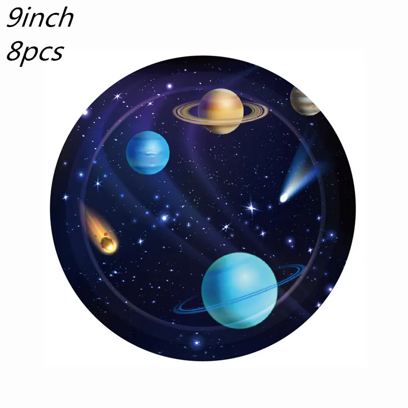 Description Picture 3 of itemAstronaut Solar Universe Space Theme Party Supplies Disposable Tableware Paper Cup Plates Napkins Kids Birthday Party Decoration