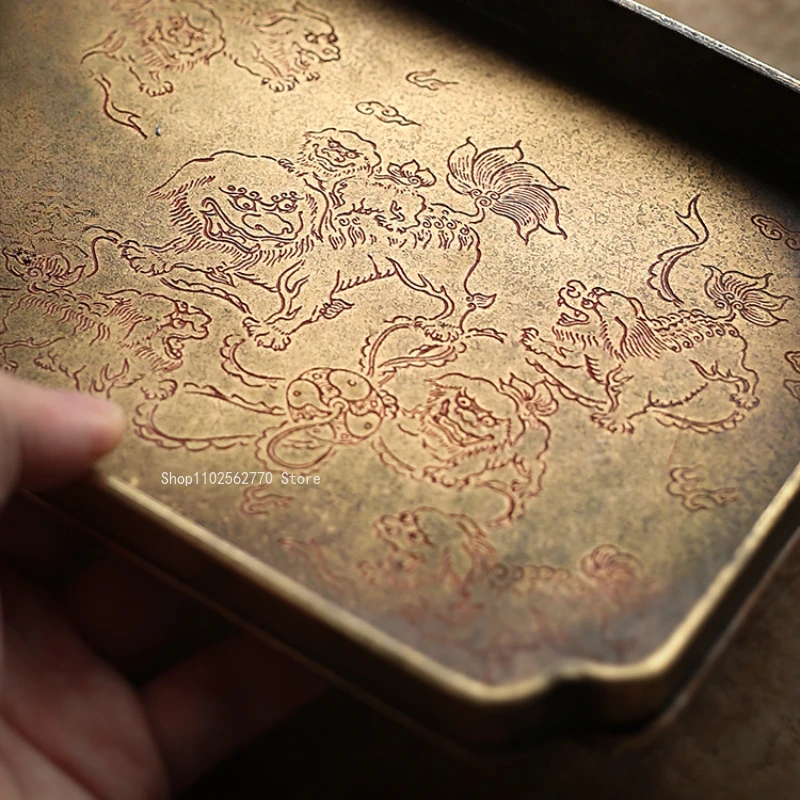 Imitation of Ancient Copper Tea Tray Pure Handmade Lacquer Painting Tray Home Room/study/office/teahouse Tea Ceremony Supplies