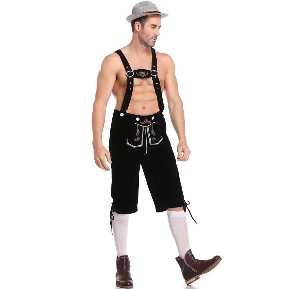 Bavarian Lederhosen Strap Pants For Men Traditional Oktoberfest Costumes Beer Festival Male Cosplay Halloween Party Outfit