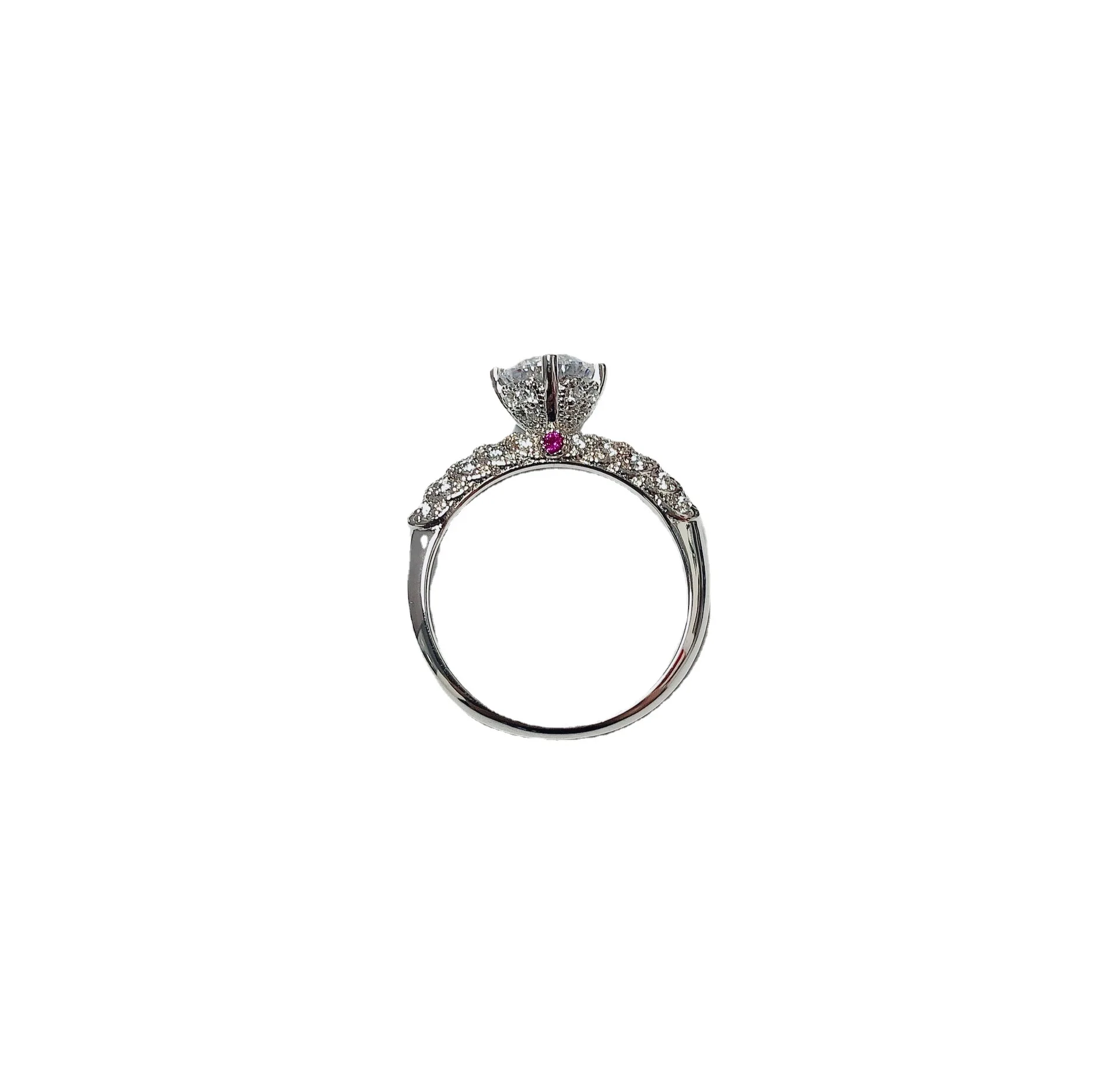 Boutique PT950 platinum diamond ring female inlaid ruby fourclaw female ring moissanite 1 carat for girlfriend