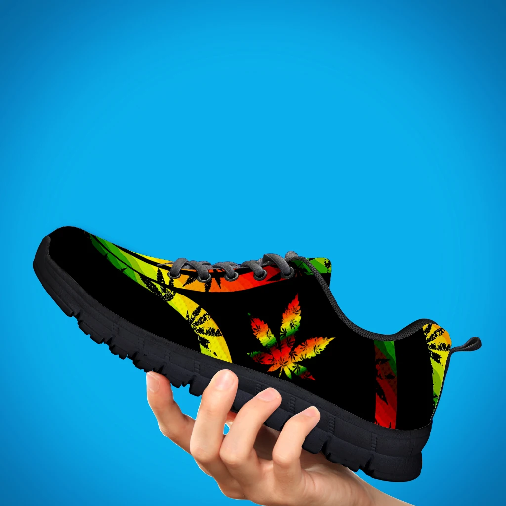 Fashion Gradient 3D Weed Leaves Print Flat Shoes For Women Lightweight Lace-up Walking Sneakers Breathable Footwear