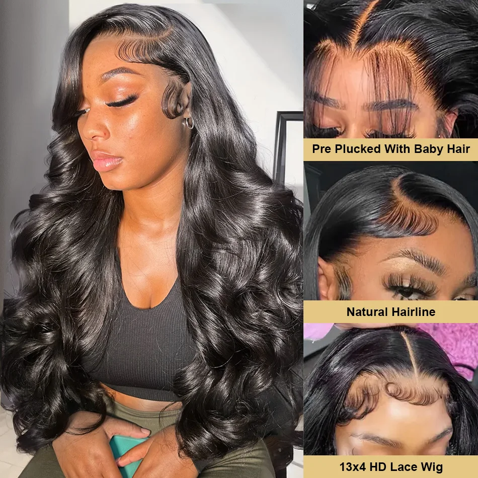 200 Density 44 Inch 13x6 HD Lace Frontal Wig Body Wave Wigs Human Hair Transparent Remy 13x4 Lace Front Wig For Black Women 360