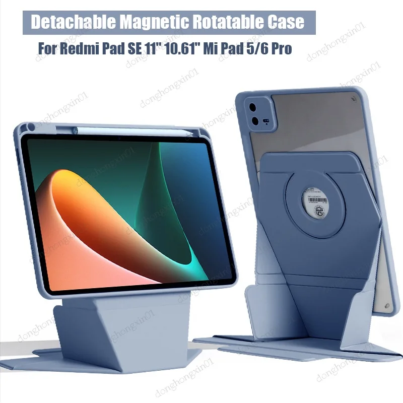 

Case for Xiaomi Redmi Pad SE 11" 10.61" Mi Pad5 5 Pro 6 6 Pro Detachable Magnetic Rotatable Transparent Acrylic with Pencil Slot