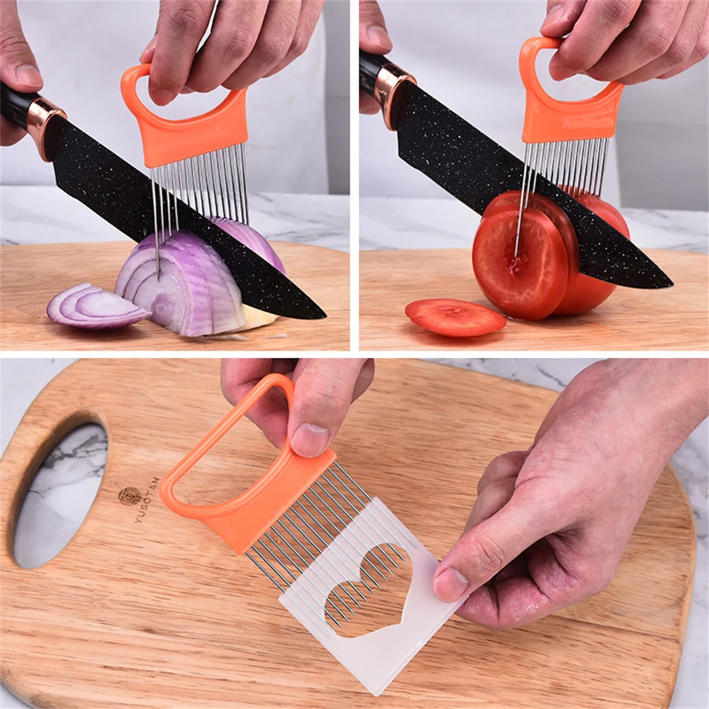 Vegetable Slicer Onion Tomato Holder Hand Held Easy Slicer Cutter Aid Potato Fruit Vegetable Tools Kitchen Accessories