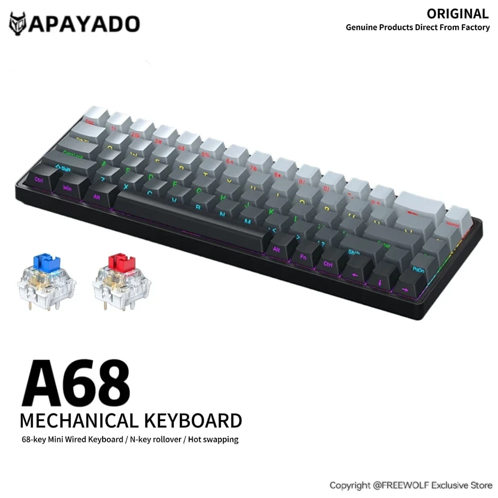 Enhanced Wired RGB Mechanical Keyboard with Hot-Swappable ABS Keycaps, 68 Keys