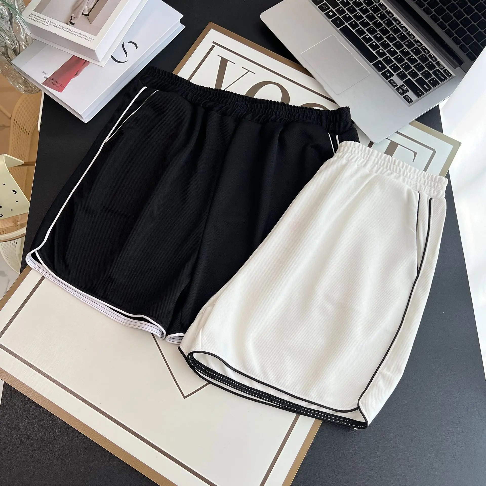 100KG New Summer Casual Sporty Style color-trimmed Shorts Plus Size Women's Wide Leg Hot Pants 1661