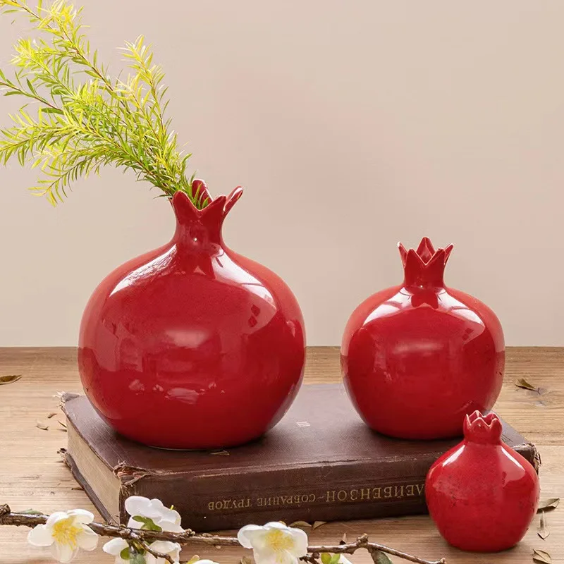 Ceramic Pomegranate Flower Vase Artificial Pomegranate Fruit Flower Arrangement Accessories Porcelain Crafts Home Decoration 3