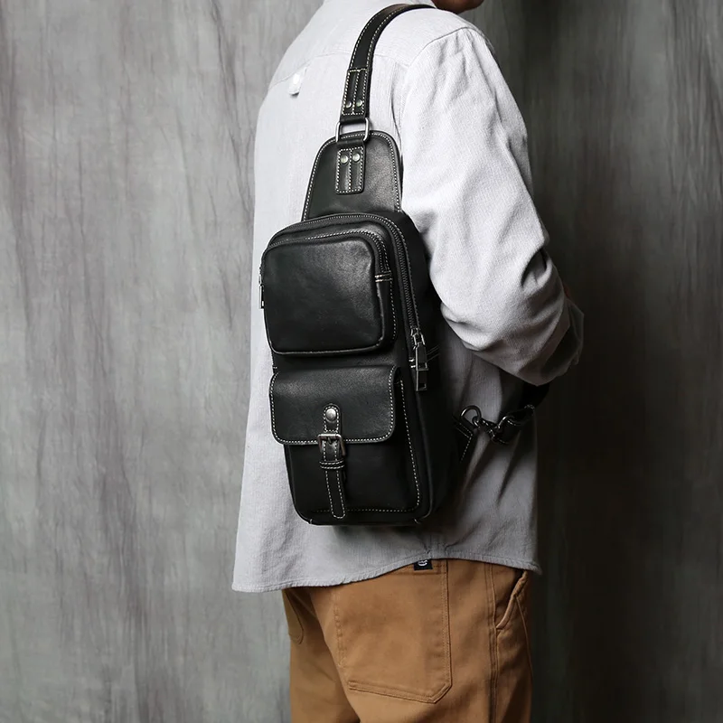 New Genuine Leather Men's Chest Bag Handmade Top Layer Cowhide Messenger Bag Large Capacity Shoulder Bag Trendy Men's Bag NZPJ
