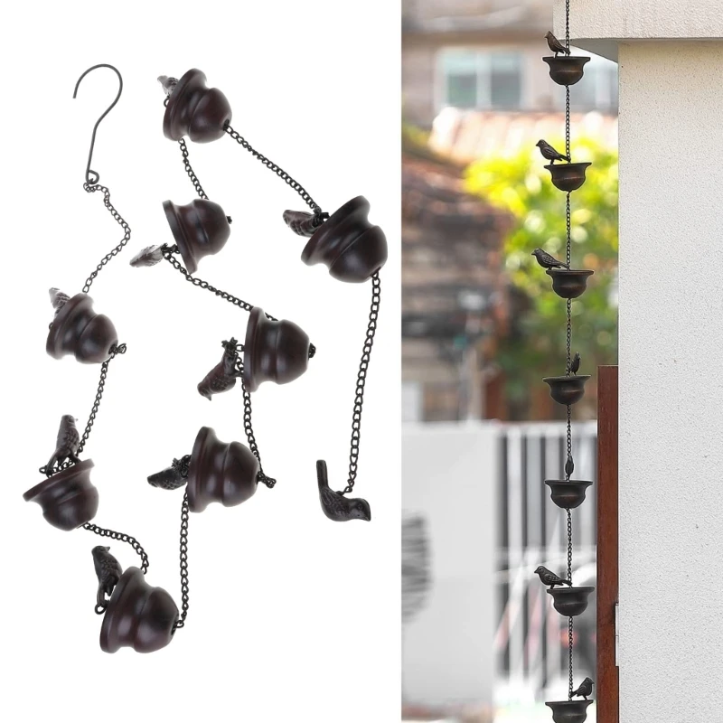 2.4 Meter Rain Chain Black-Bird Rain Chain Water Drain Gutter for Garden Park Home Roof Downspout Decoration with Hanger stainless steel chains,rain chain adapter