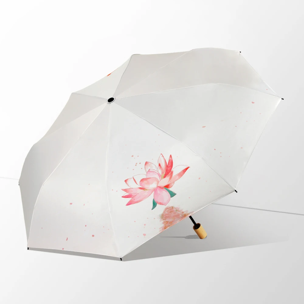Lotus Goldfish Folding umbrella travel floral foldable lightweight portable rainy uv protection sunshade for men and women