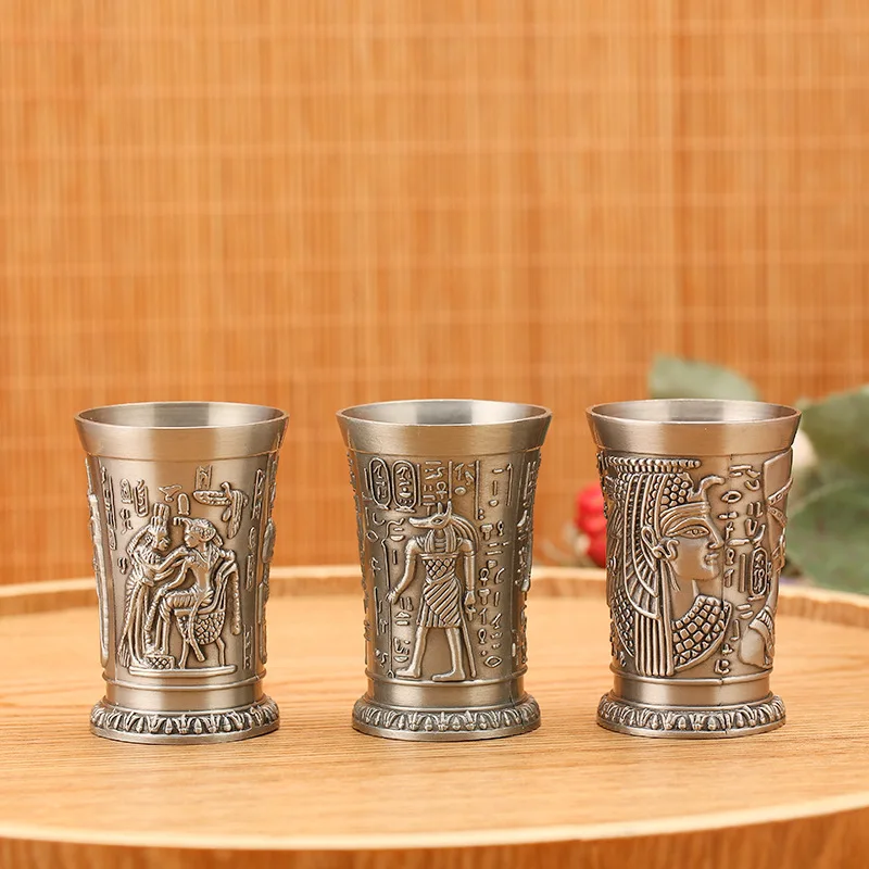 1oz Metal Shot Glass Vintage Egyptian Chalice Creative Wine Shot Glasses Personalized Sip Glass Used for Tequila Vodka Cocktail
