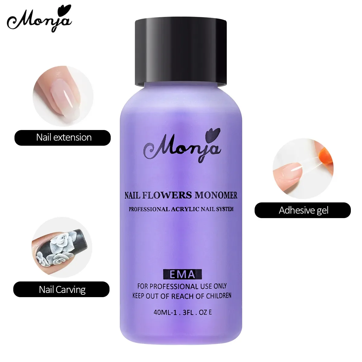 Monja 40ml Acrylic Liquid Monomer Polymer Crystal False Nails Tips Extension Non-Yellowing EMA Bottle Acrylic Manicure Supplies nail acrylic liquid