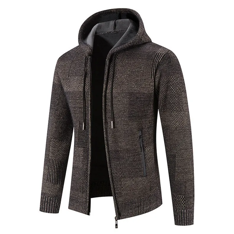 

2022 New Autumn Winter Jacket Men Warm Cashmere Casual Wool Hooded Zipper Slim Fit Fleece Jacket Men Coat Dress Knitwear Male