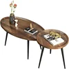 Mid Century Modern Coffee Table, Nesting Coffee Table Set of 2，Oval+ Round Side Table Set for Living Room 1