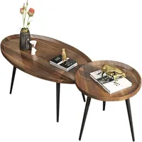 Mid Century Modern Coffee Table, Nesting Coffee Table Set of 2，Oval+ Round Side Table Set for Living Room 1