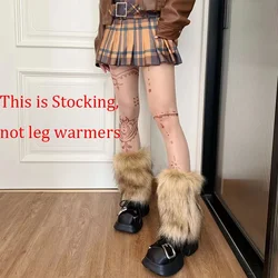 Vintage Faux Fur Leg Warmers - Furry Winter Plush Socks & Cosplay Accessory - As picture (Tattoo stockings)