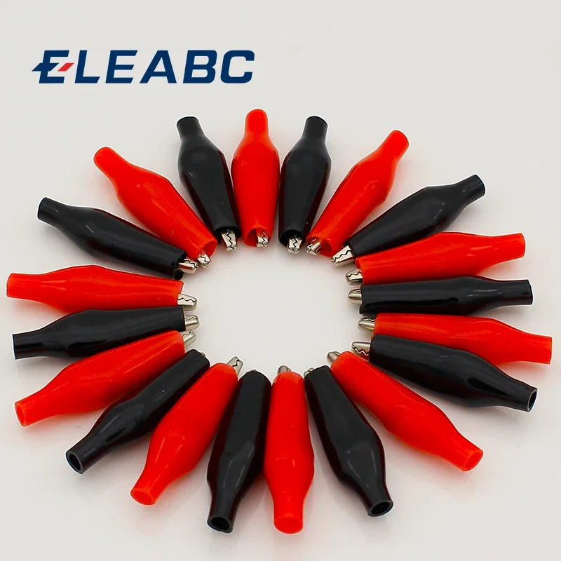 28MM Metal Alligator Clip G98 Crocodile Electrical Clamp for Testing Probe Meter Black and Red with Plastic Boot 20pcs/lot