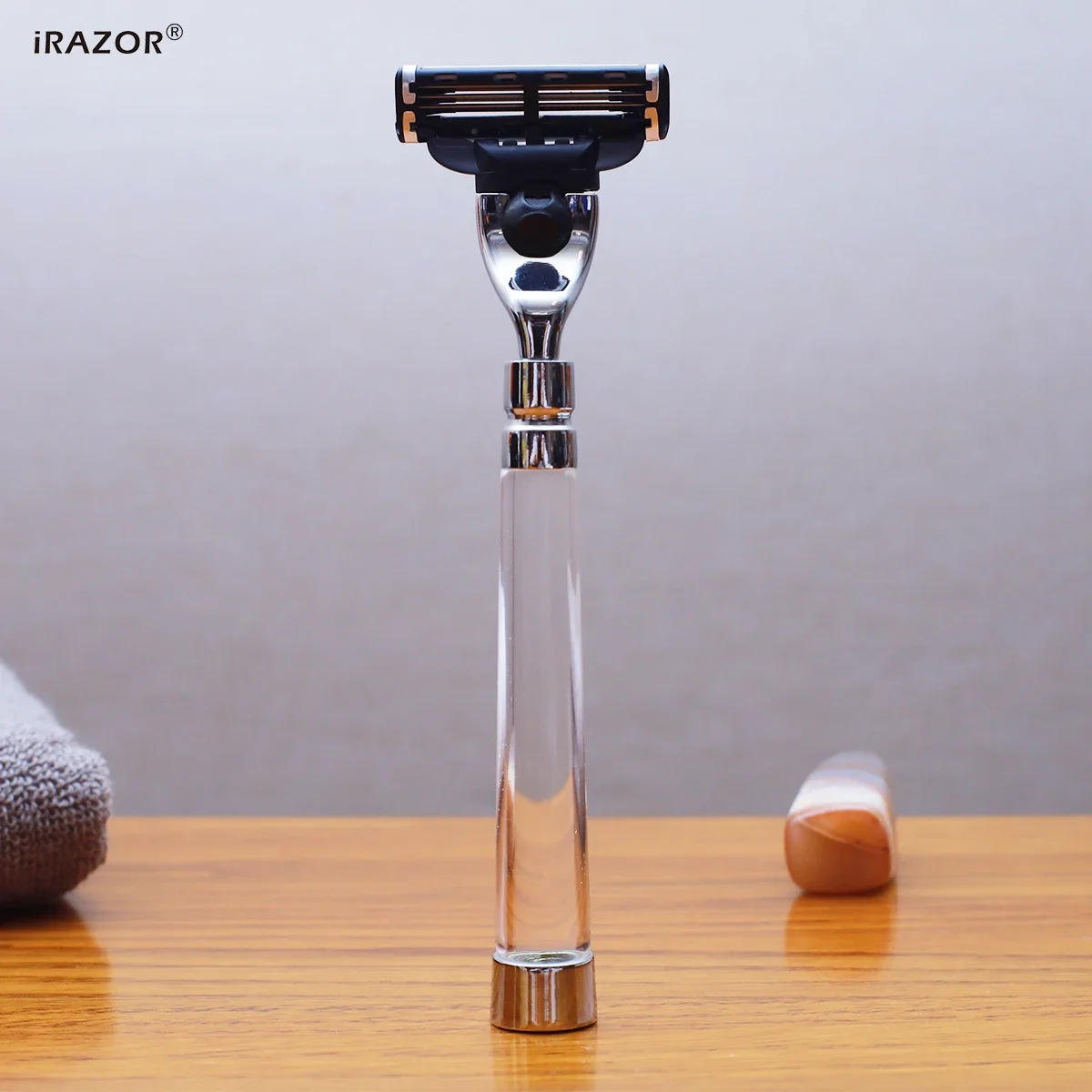 Premium Men's Safety Razor with Clear Acrylic Handle - Manual Cartridge Grooming Shaver