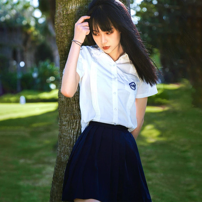 Chinese Student Women Sailor Suit Pleated Skirt Short/Long Sleeve