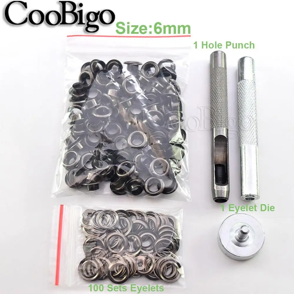 Deluxe Metal Grommet Tool Kit for DIY Leather and Fabric Crafts (100 Pieces, Black)