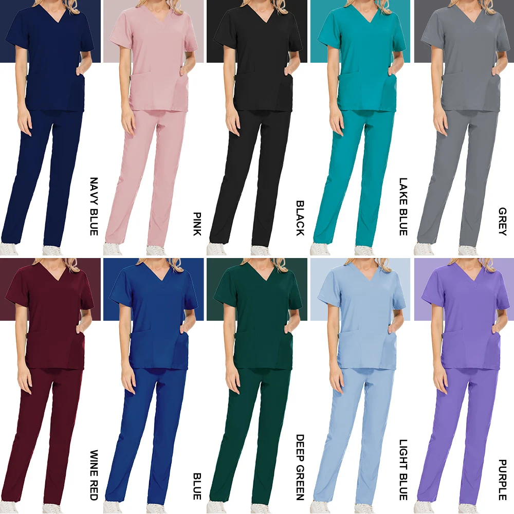 Scrub Suit for Women Short Sleeve Top Pant Joggers Scrubs Sets Designer Medical Scrubs Uniform Simple Solid Colors Set medical uniform