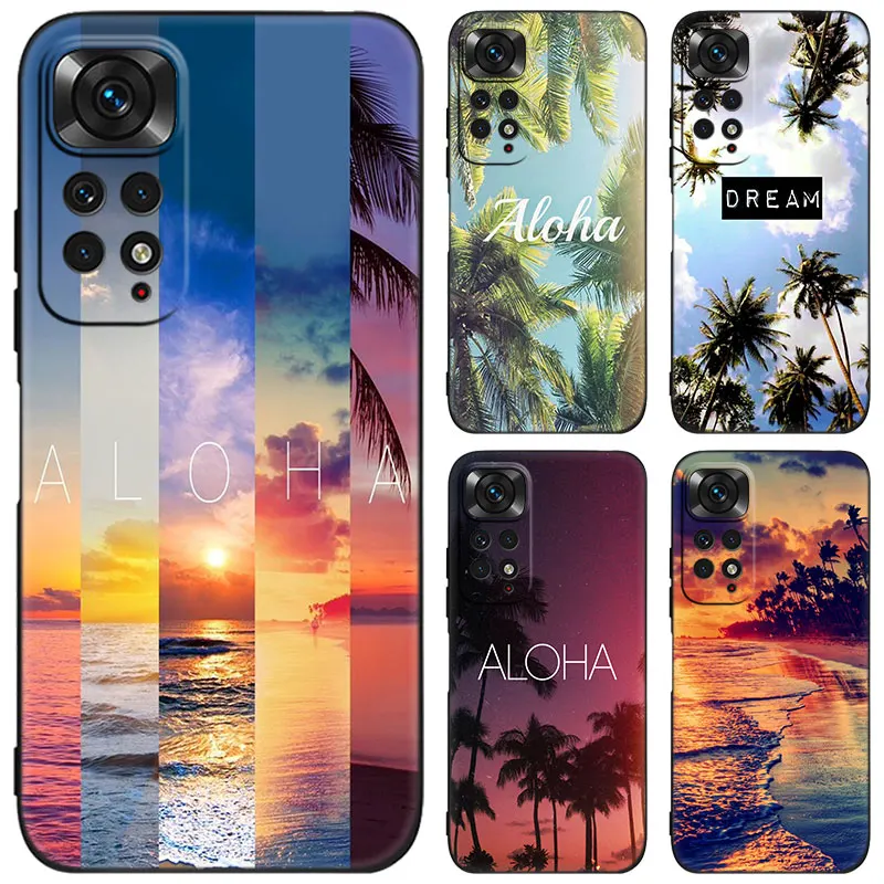 Custodia Per Telefono Nera Hawaii Aloha Palm Trees Per Xiaomi Redmi Note 12 Pro 11 Pro Plus 11S 11T 10 10T 5G 10S 9S 9 8 Pro Cover