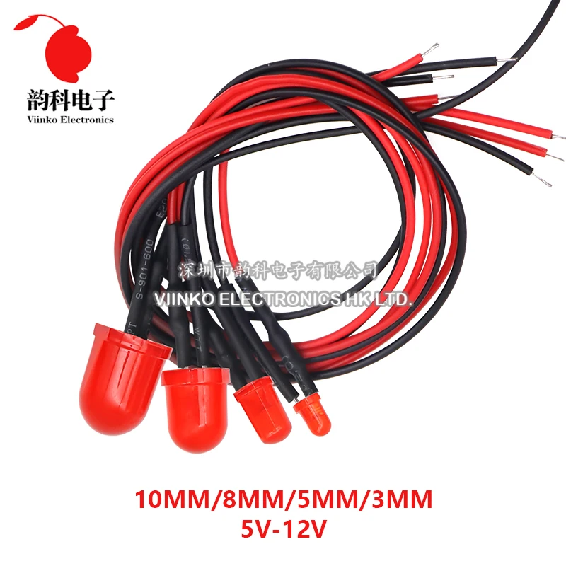 50 Pezzi Di Diodi LED Pre-cablati 9-12V - Mix Di Colori (Rosso, Blu, Bianco) In 3mm, 5mm E 10mm Per Progetti Fai Da Te