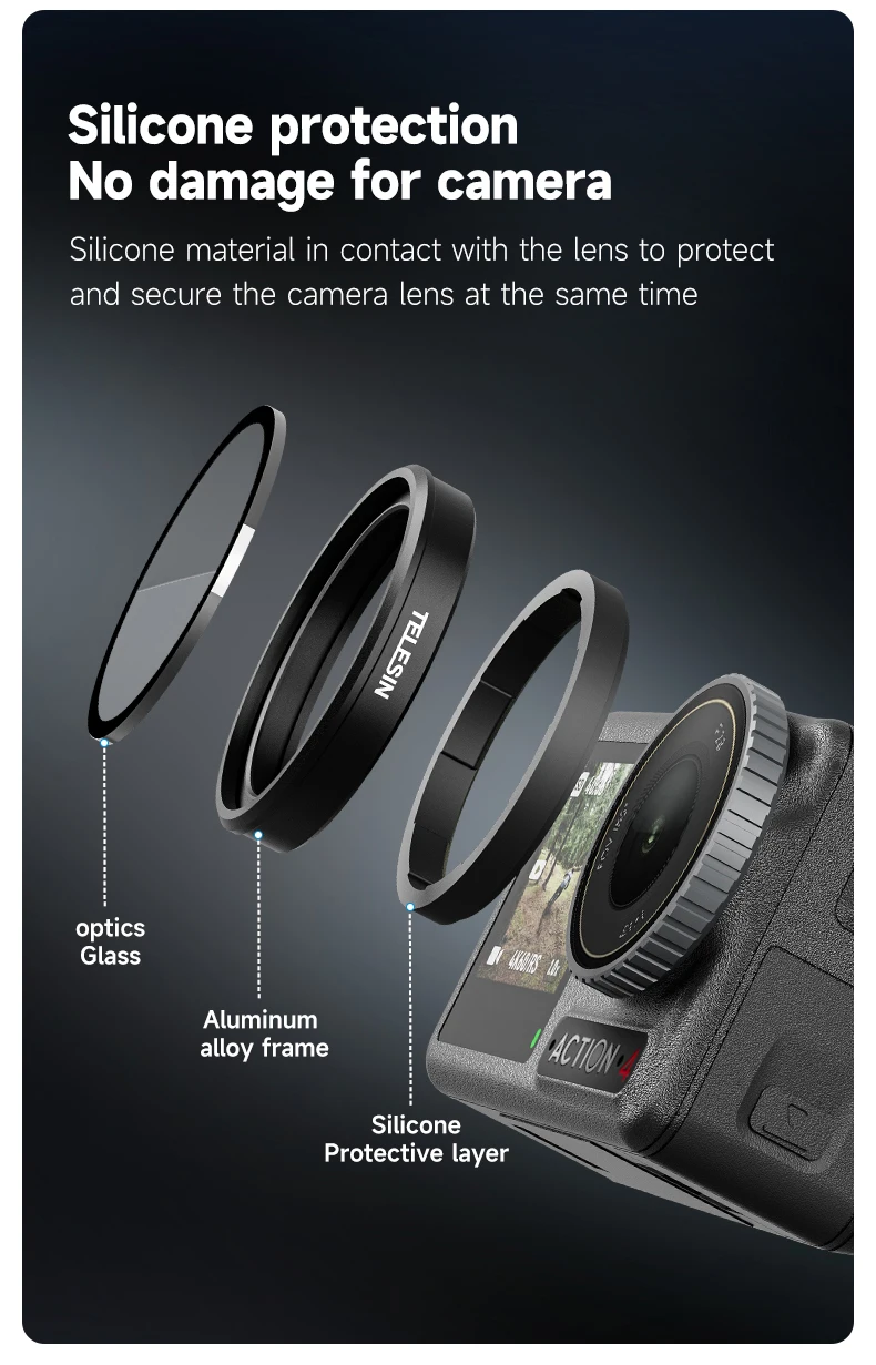 TELESIN CPL ND8 ND16 ND32 Lens Filter Set Aluminium Alloy Frame for OSMO Action