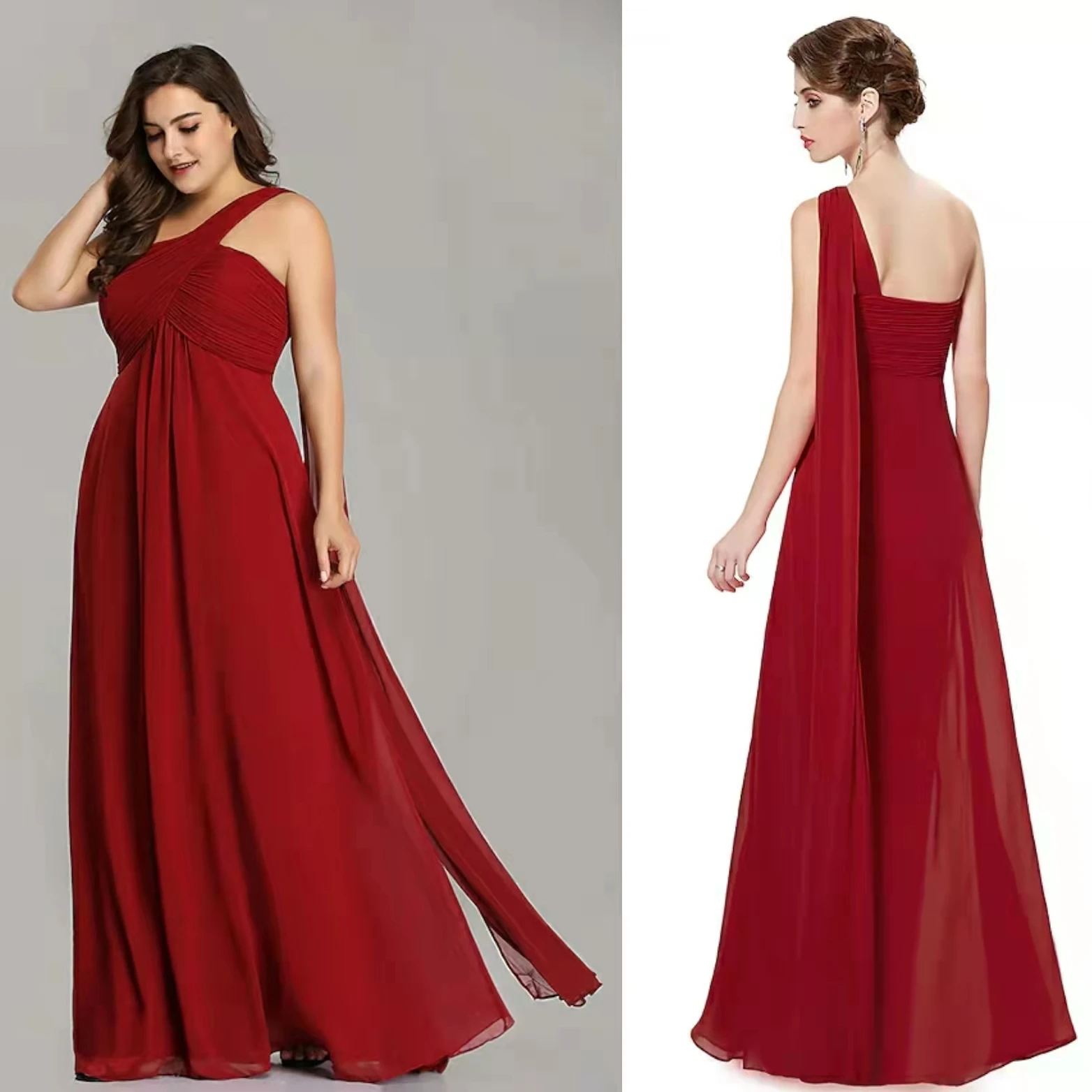 

Elegant Long One Shoulder Mother of the Bride Dress With Ribbon A-Line Chiffon Floor Length Mother of the Groom Dress for Women